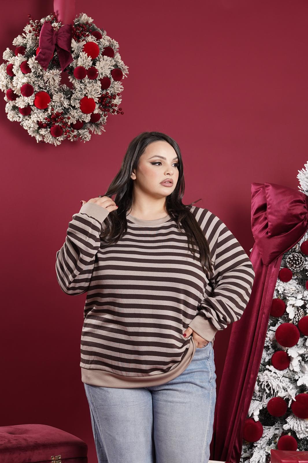 Maglia a strisce Love con fiocco tortora