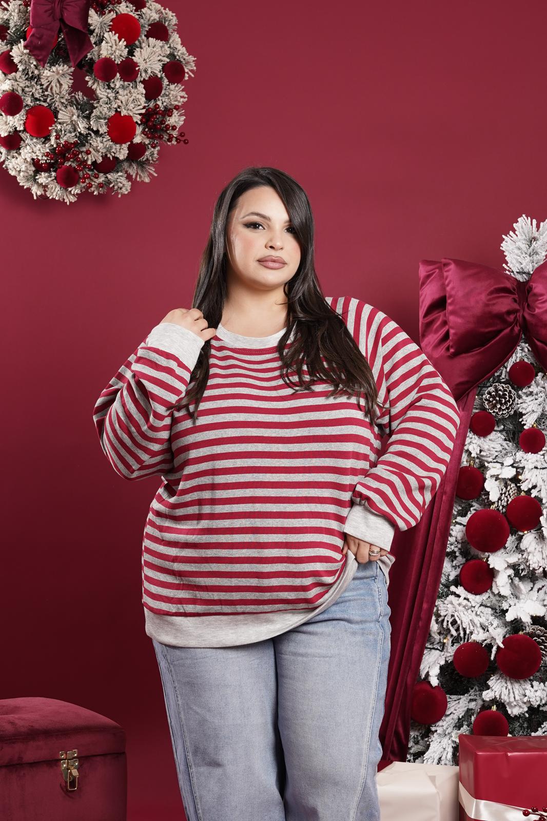 Maglia a strisce Love con fiocco grigia