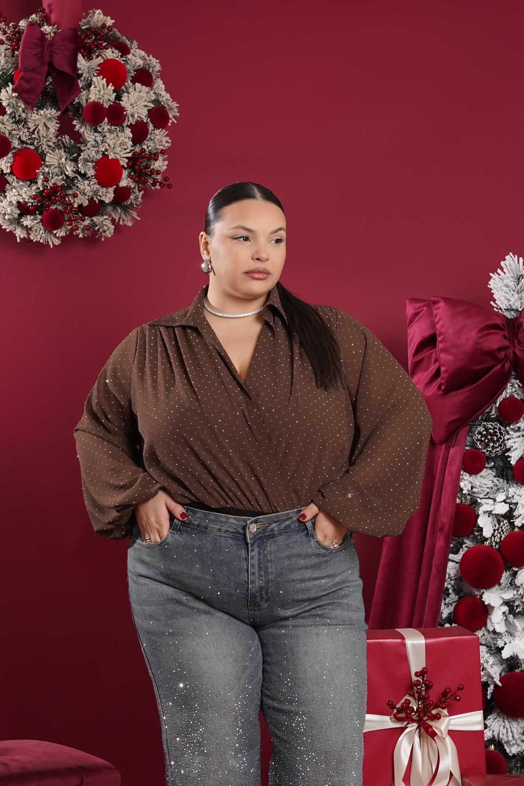 Body brillantinato Gelsy marrone