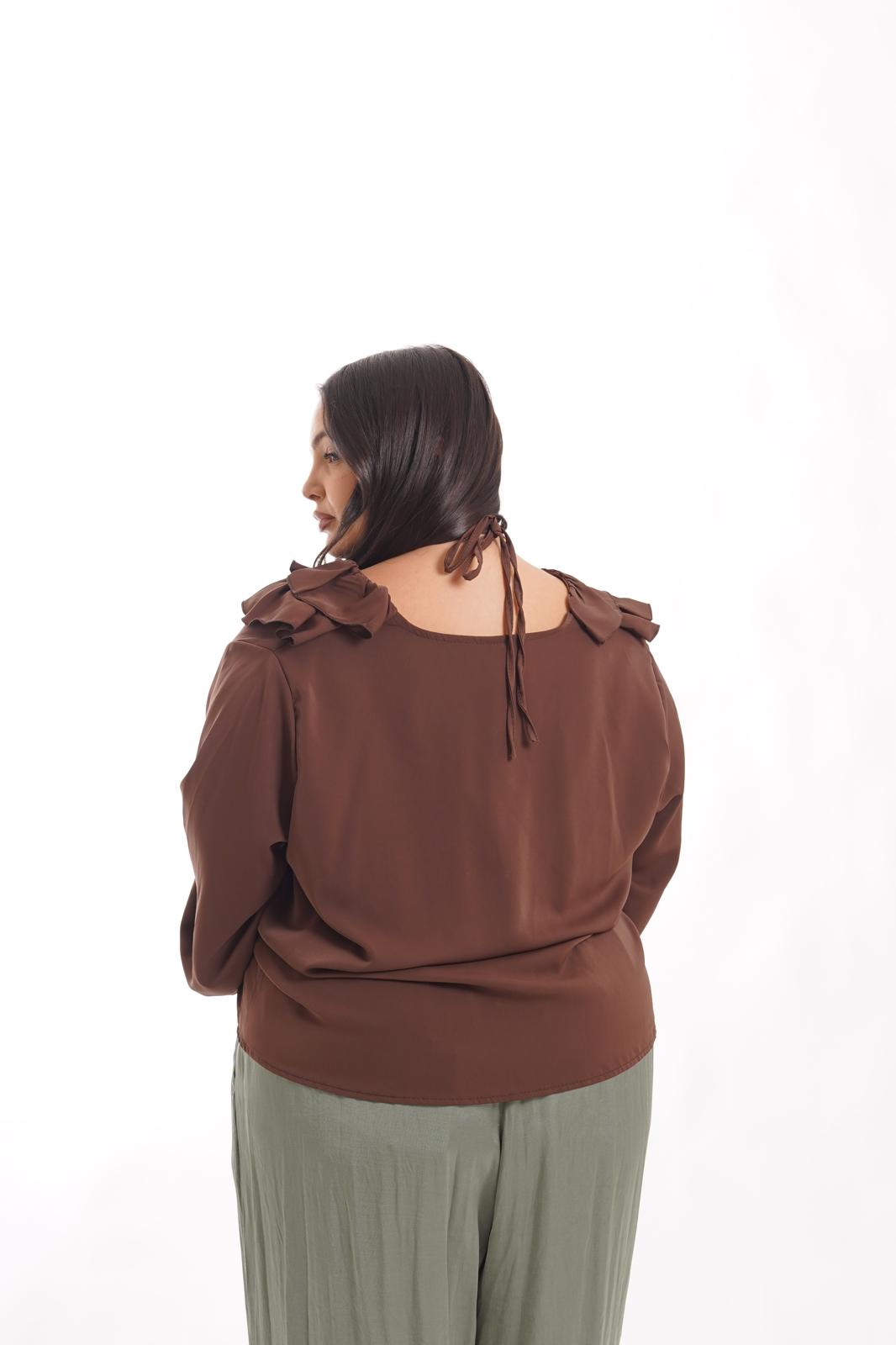 Camicia Flor con rouches marrone