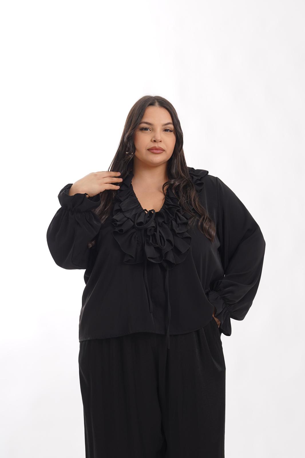 Camicia Flor con rouches nera