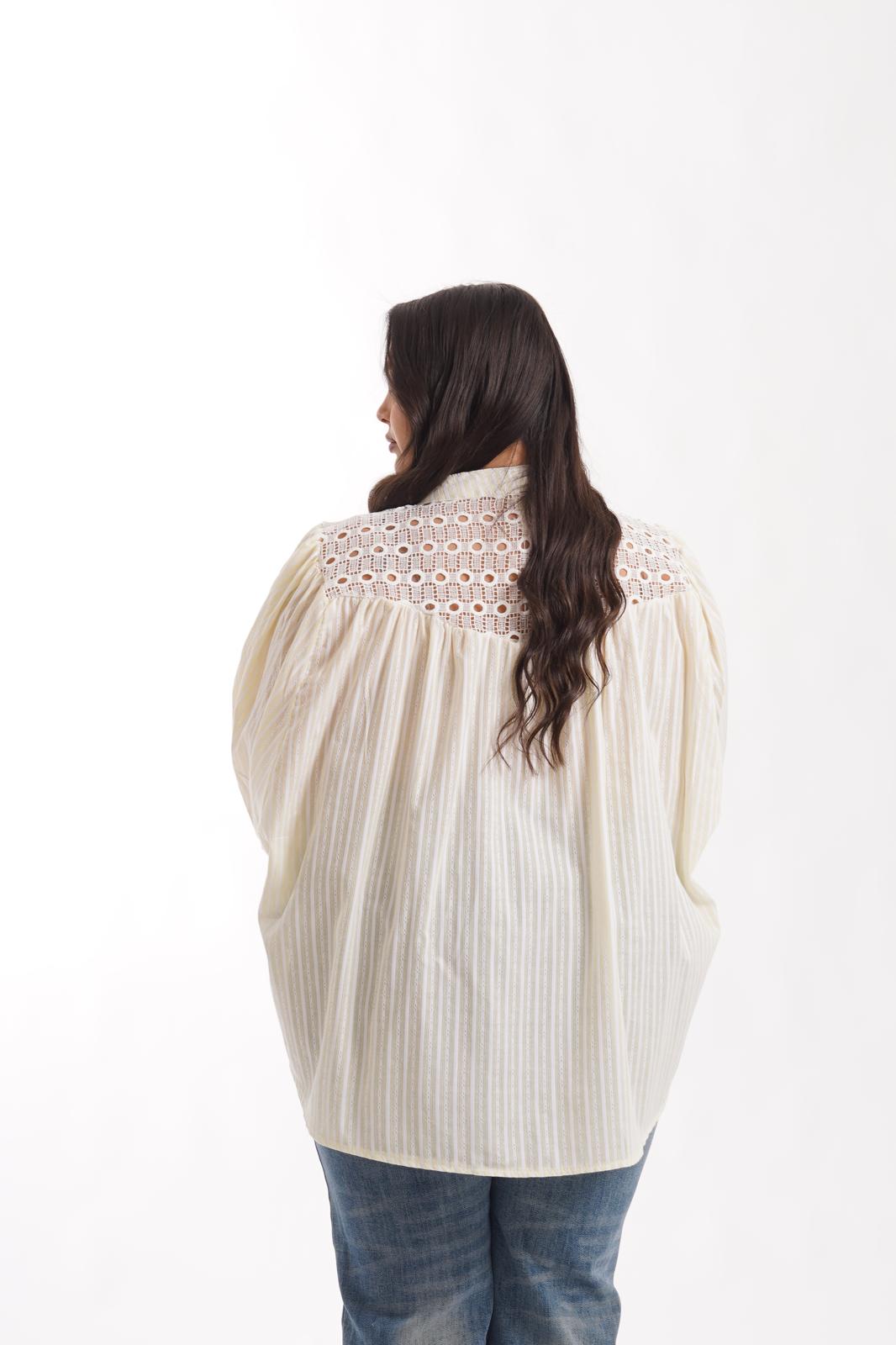 Camicia Merletto A Righe Gialla