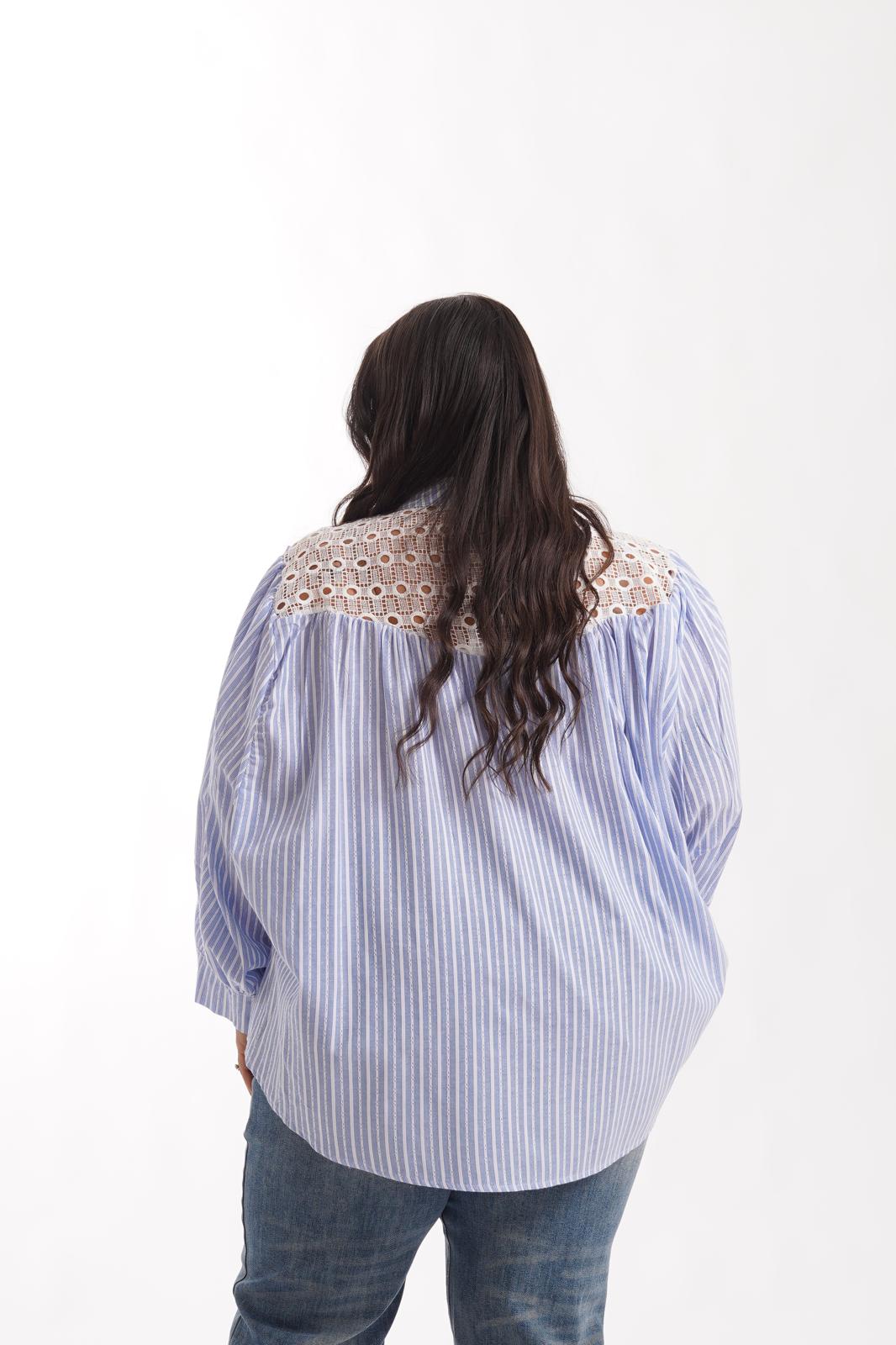 Camicia Merletto A Righe Azzurra