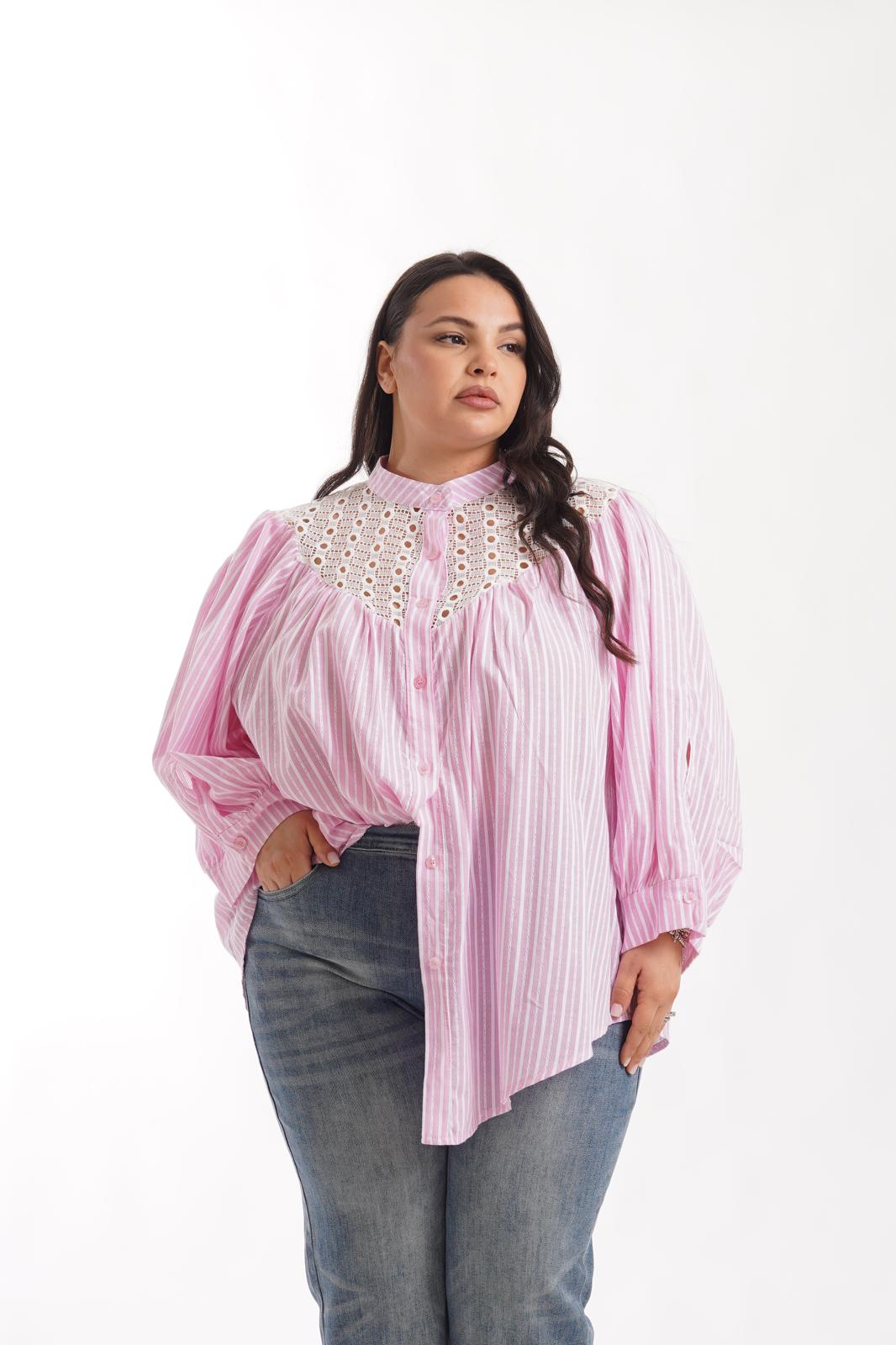 Camicia Merletto A Righe Rosa