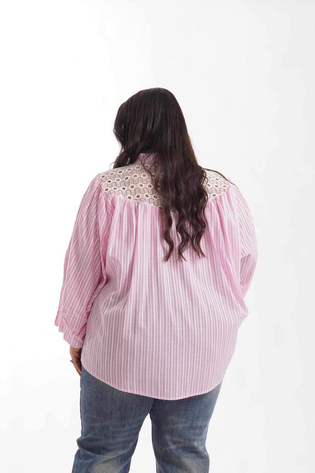Camicia Merletto A Righe Rosa