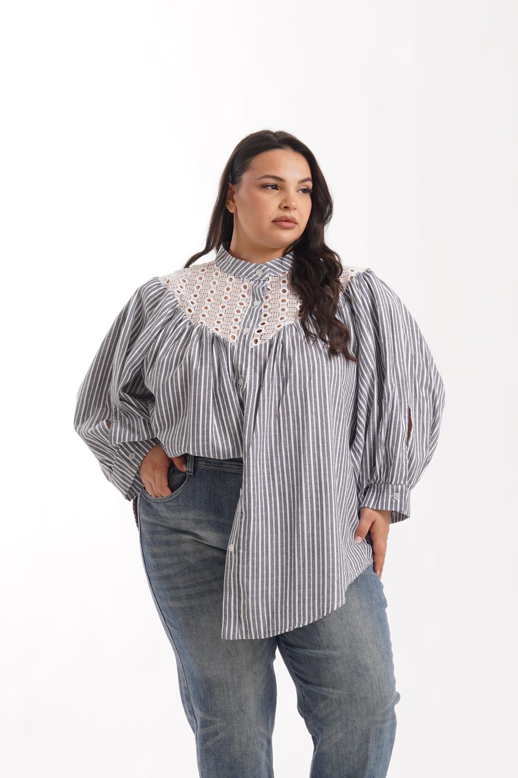 Camicia Merletto A Righe Nera