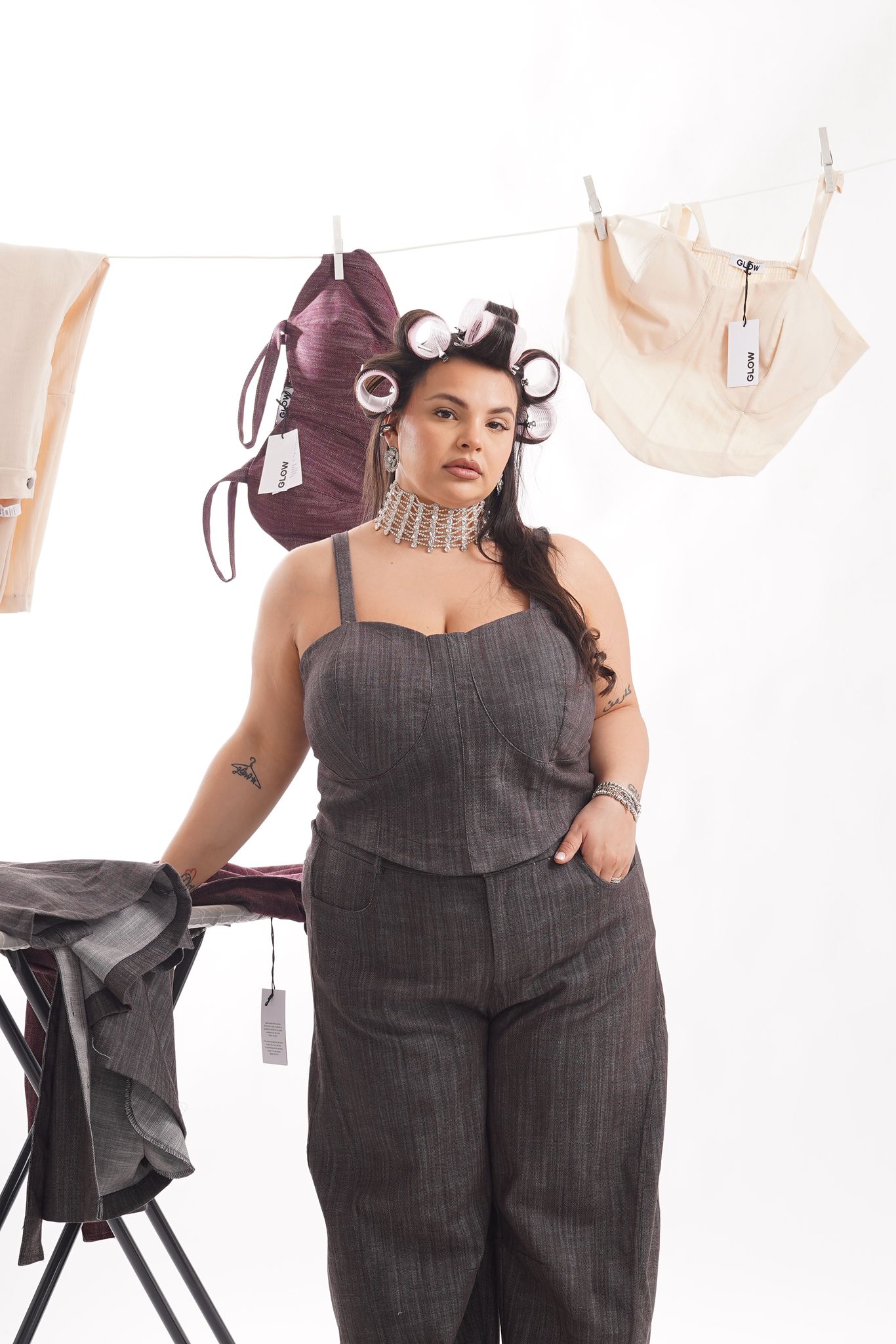 Top Denim Addicted Grigio