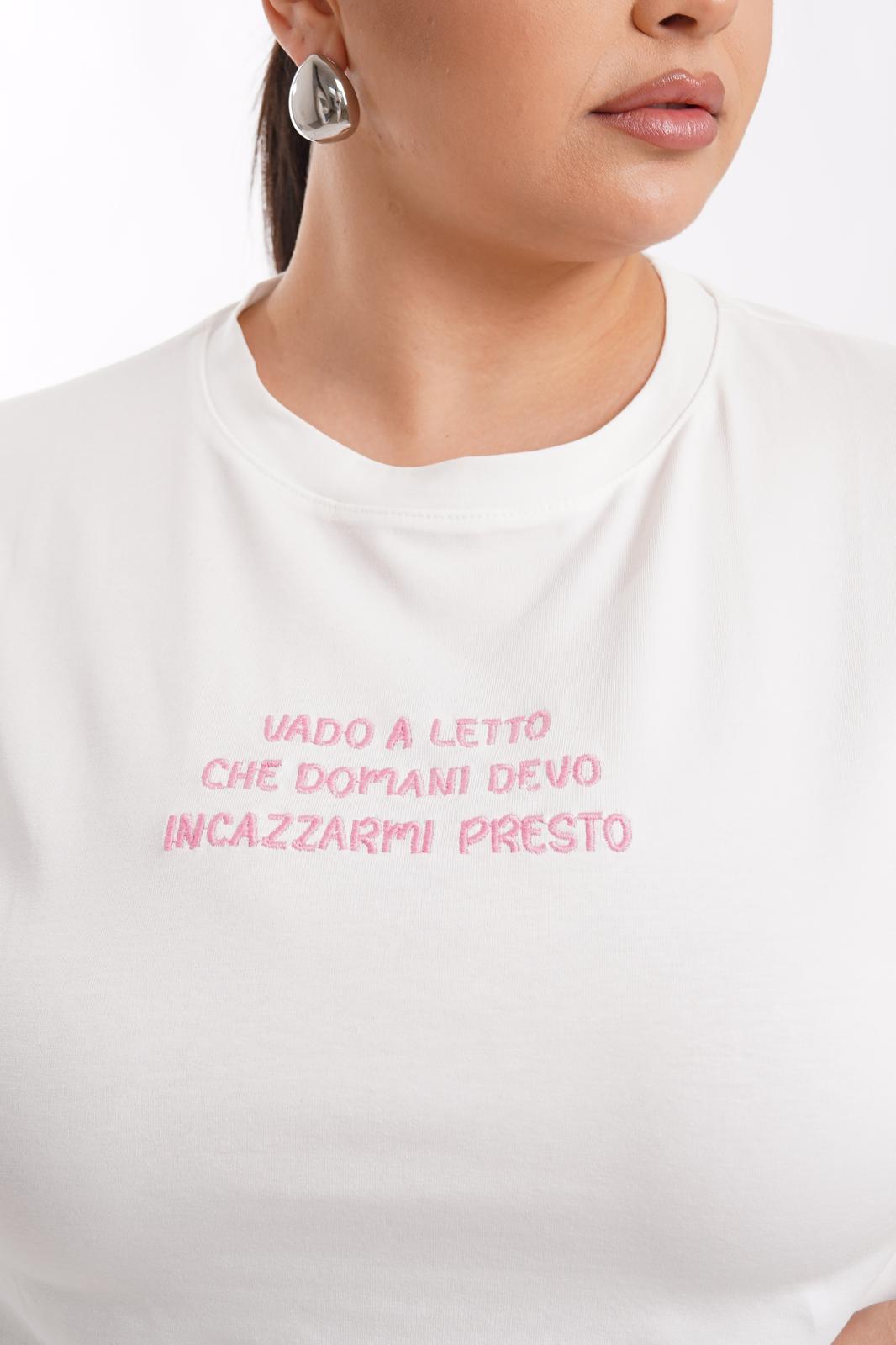 T-Shirt "Vado A Letto" Bianco\Rosa