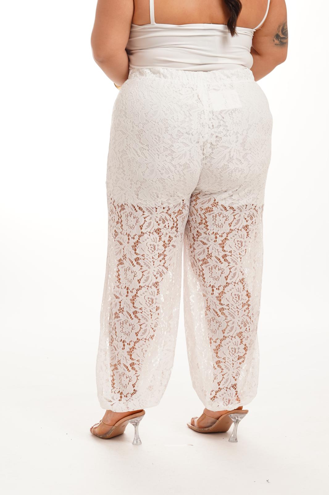 Pantalone Balloon Merlettato Bianco