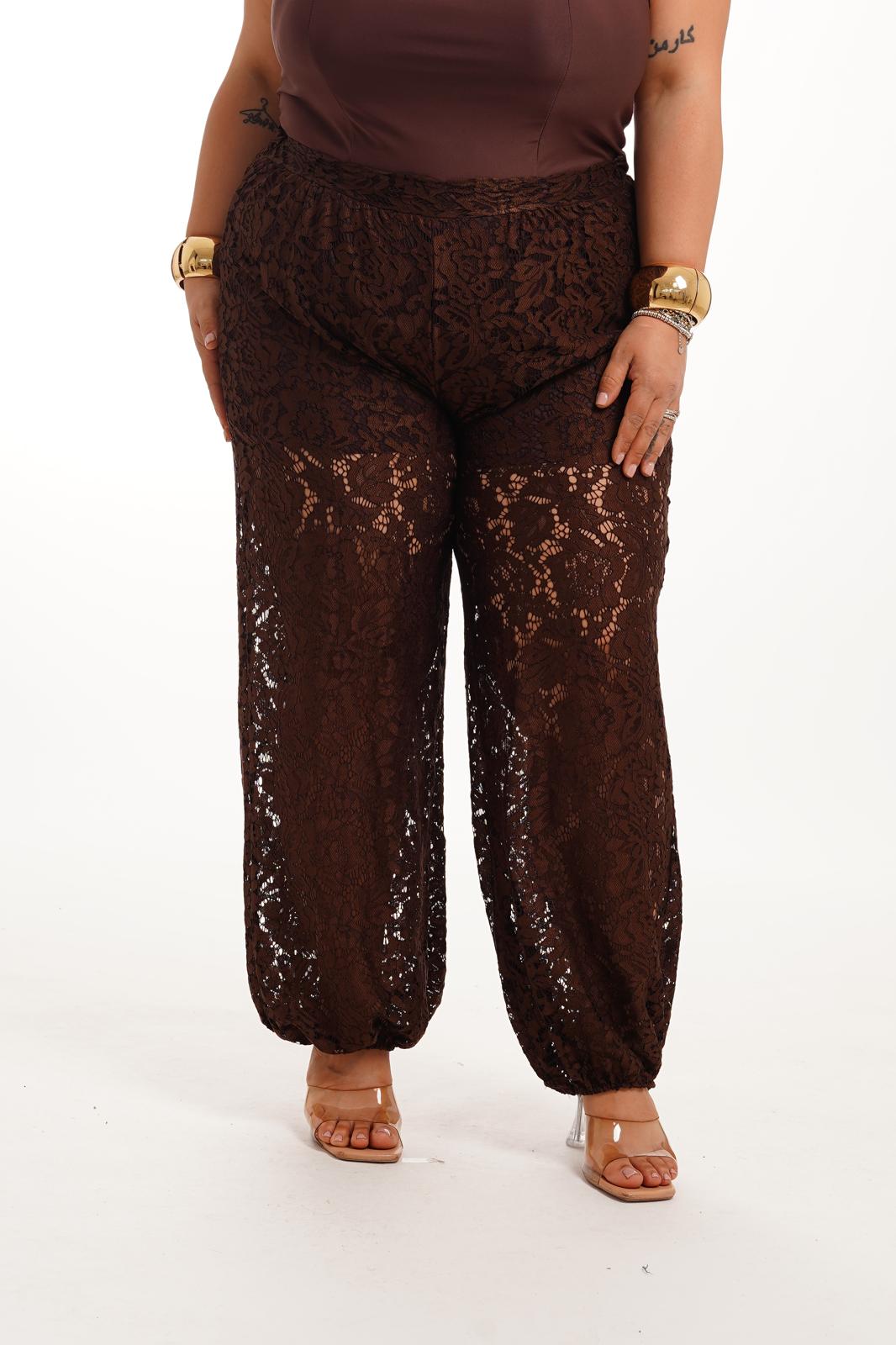 Pantalone Balloon Merlettato Marrone