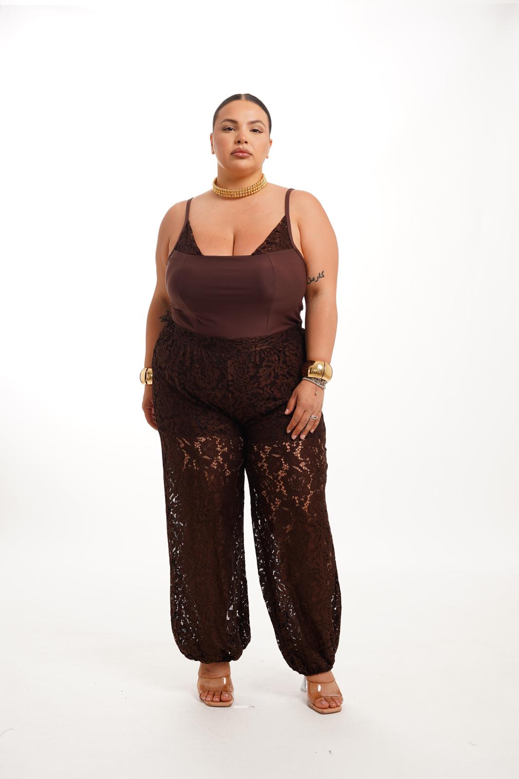 Pantalone Balloon Merlettato Marrone