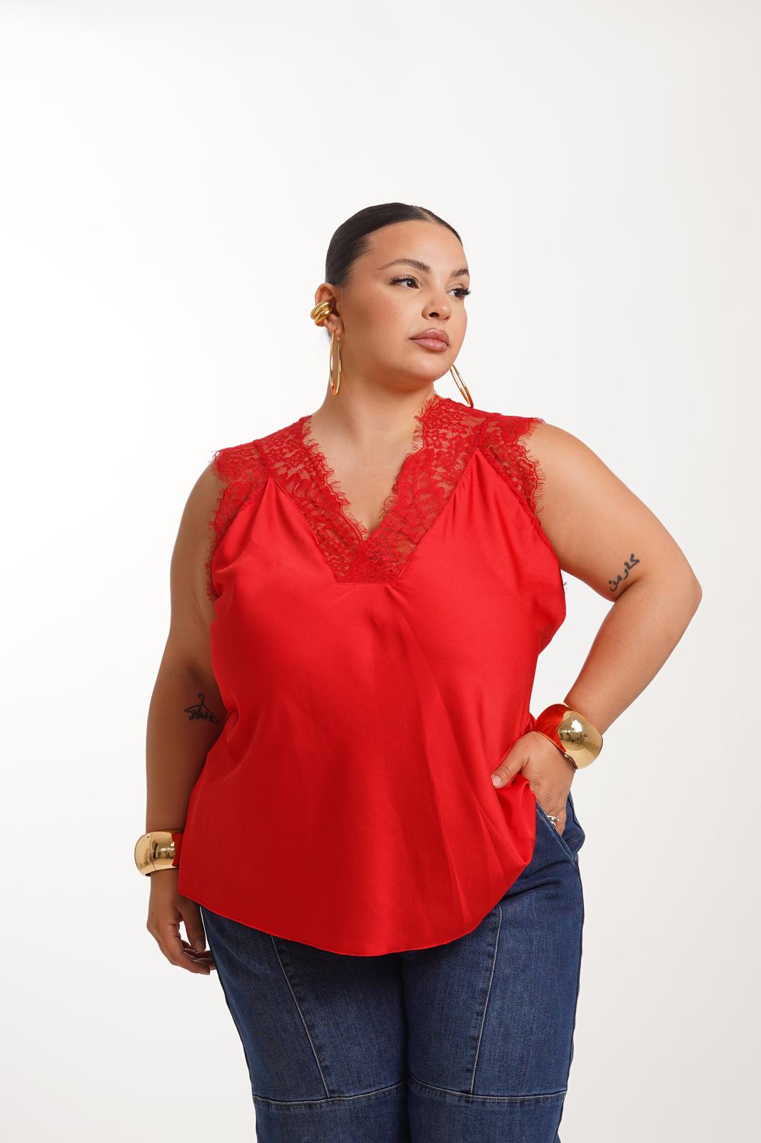 Maglia Sotto Giacca In Pizzo Rossa