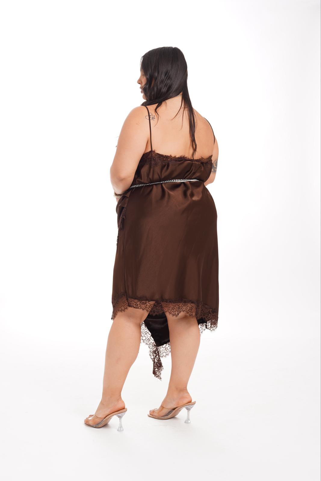 Dress Asimmetrico Con Pizzo Marrone