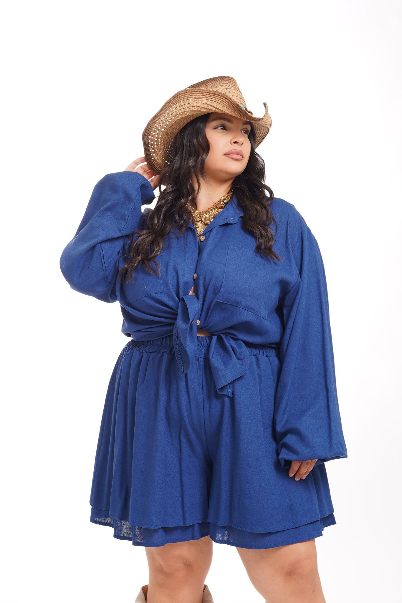 Coordinato In Lino Abudbi Blu Elettrico