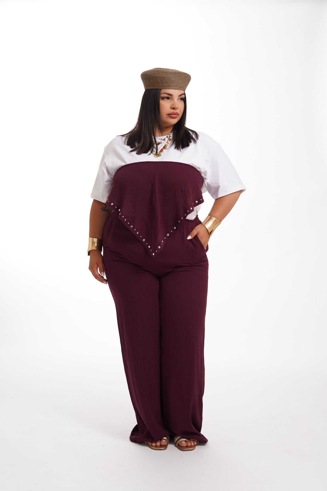 Coordinato Donna Pantalone\Bandana Bordeaux