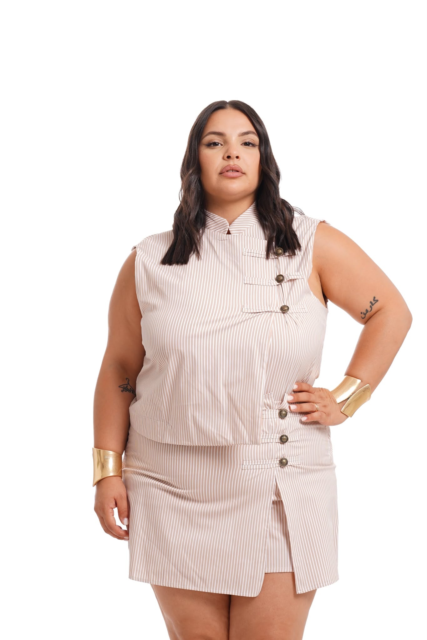 Coordinato A Righe Beige