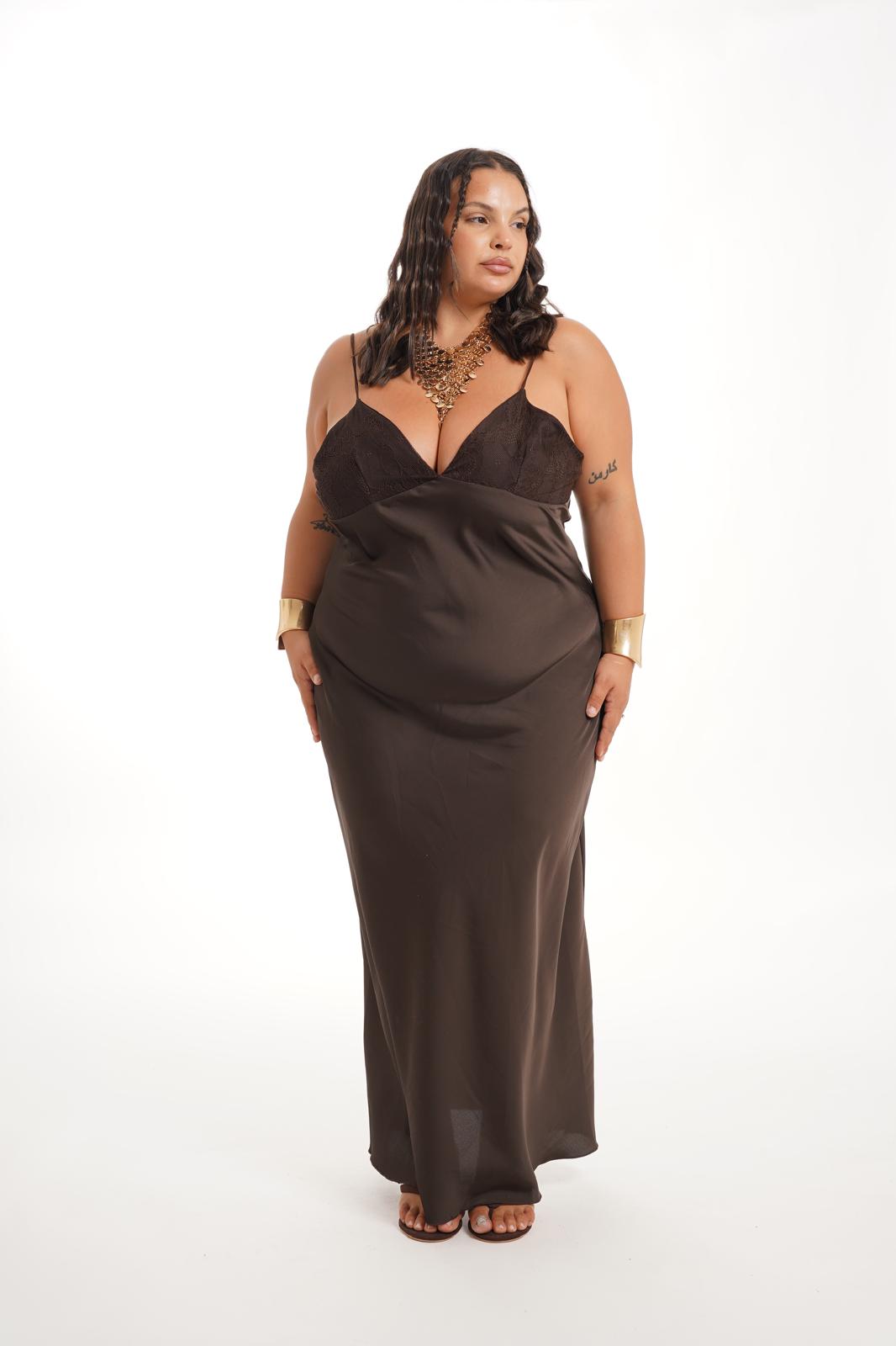 Dress Sissy Raso e Pizzo Marrone