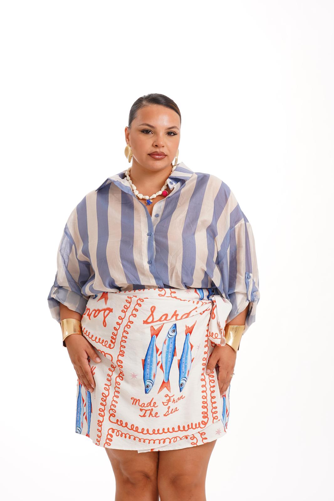 Camicia A Righe Azzurra\Bianco