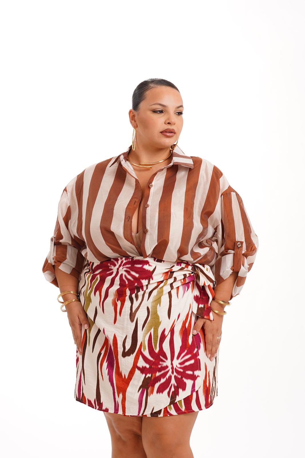 Camicia A Righe Ruggine\Bianca