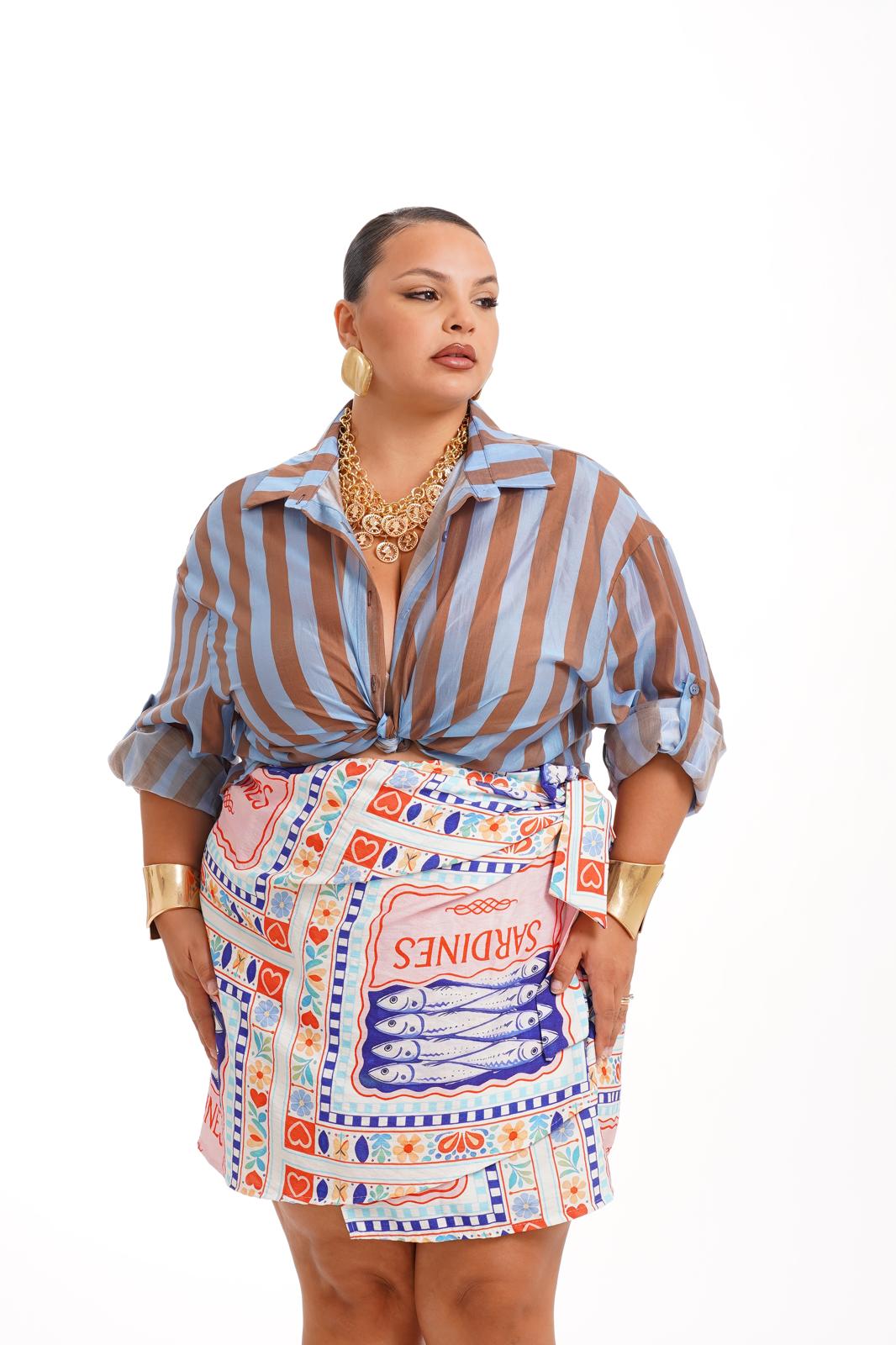 Camicia A Righe Azzurra\Marrone