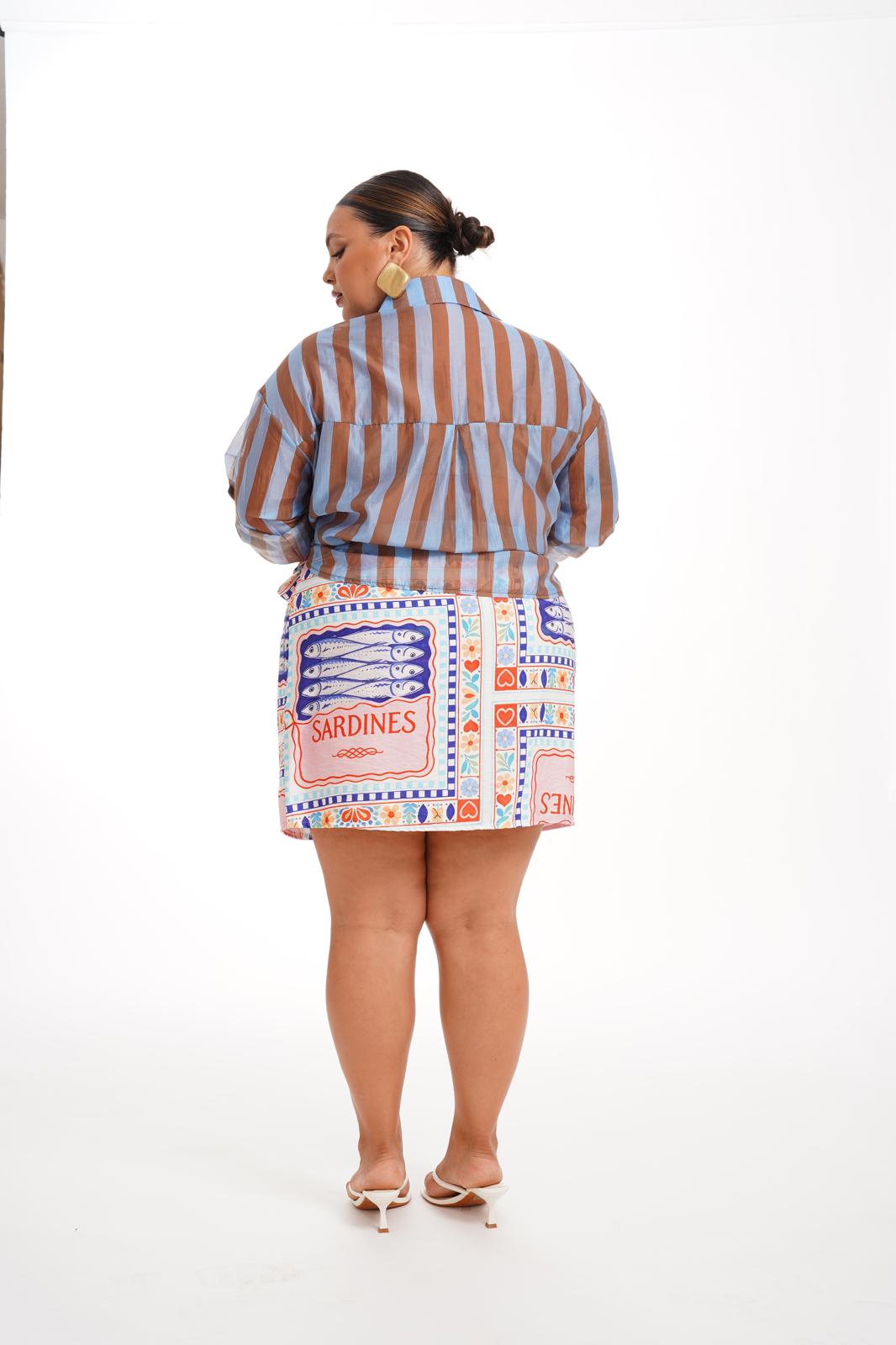Camicia A Righe Azzurra\Marrone
