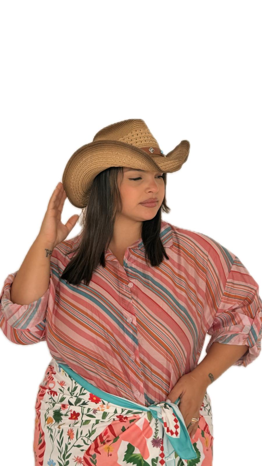 Camicia Velata Righe Rosa