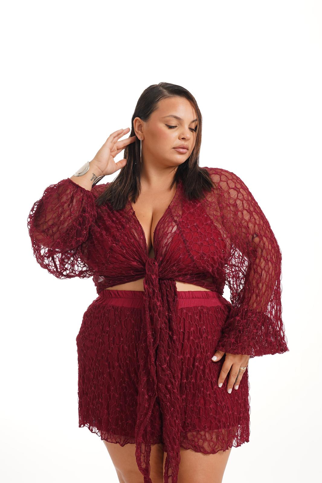 Coordinato Thai In Pizzo Bordeaux