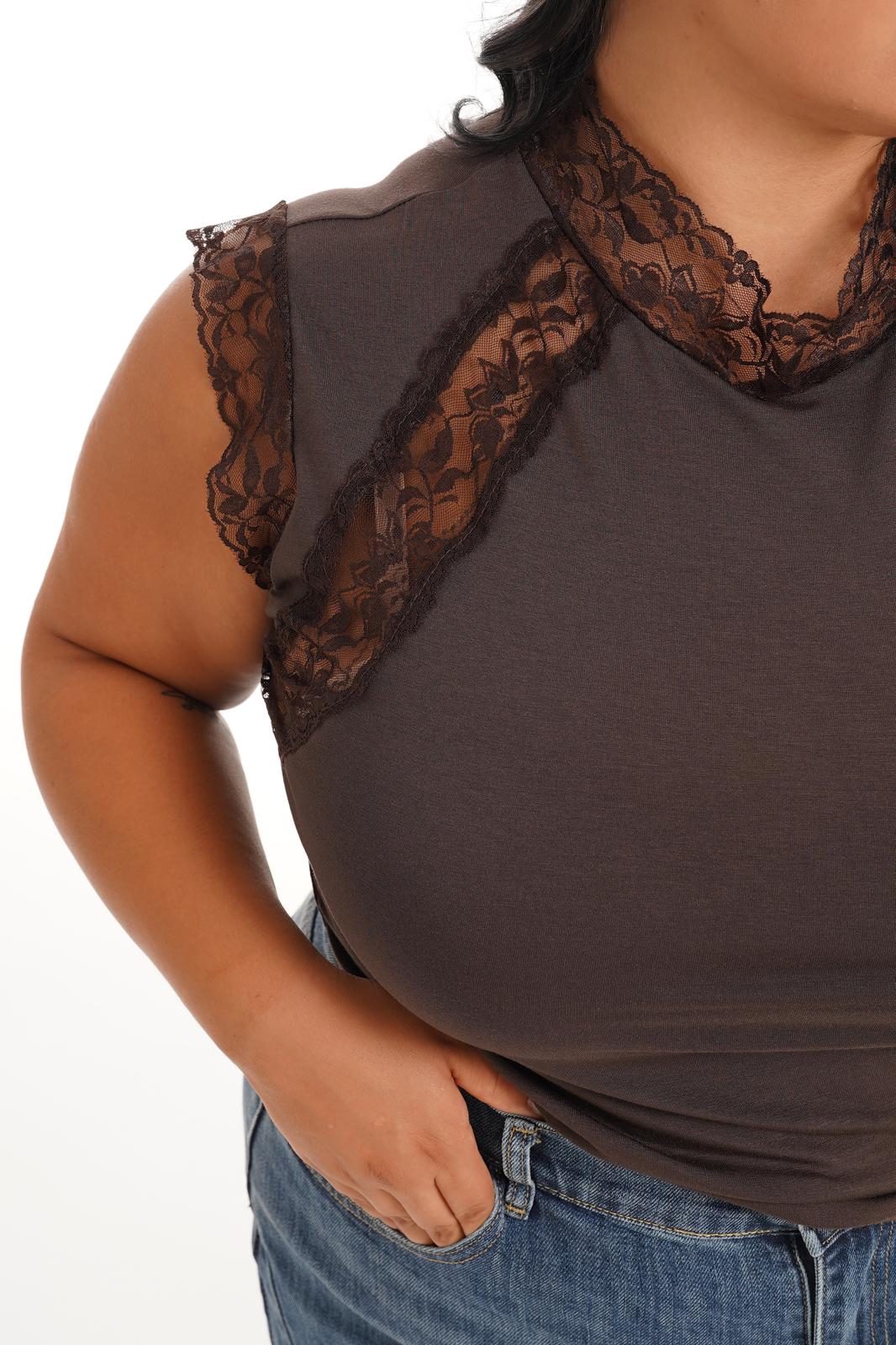 Maglia Con Pizzo Marrone