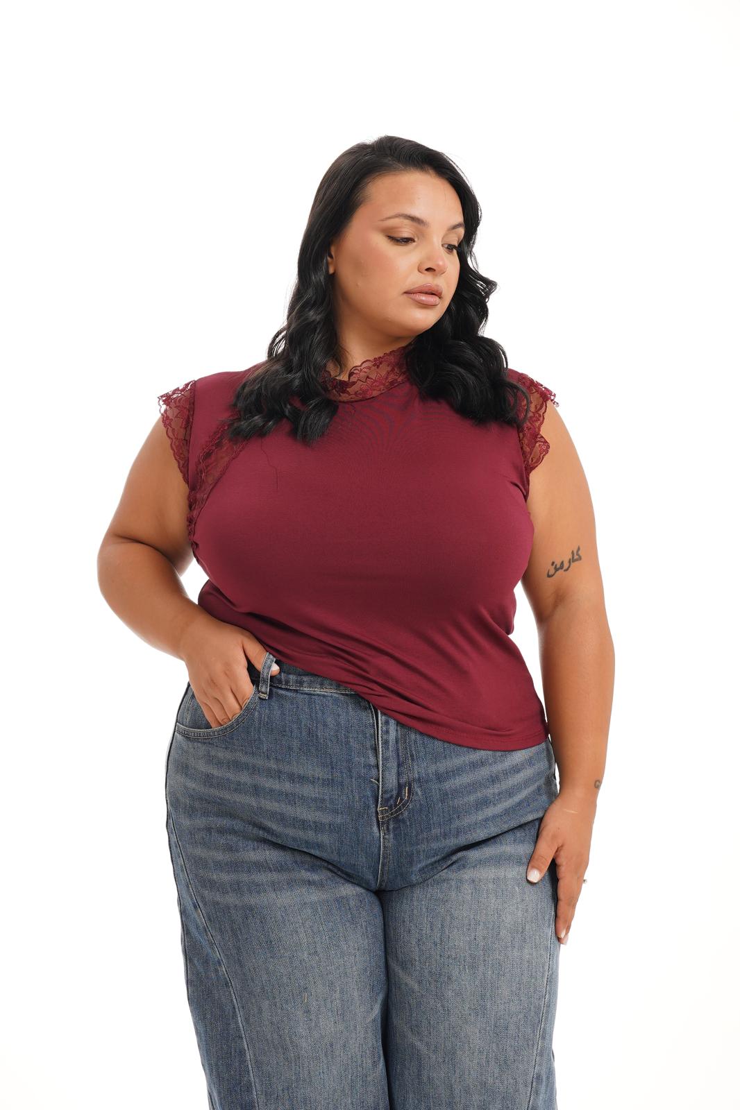 Maglia Con Pizzo Bordeaux