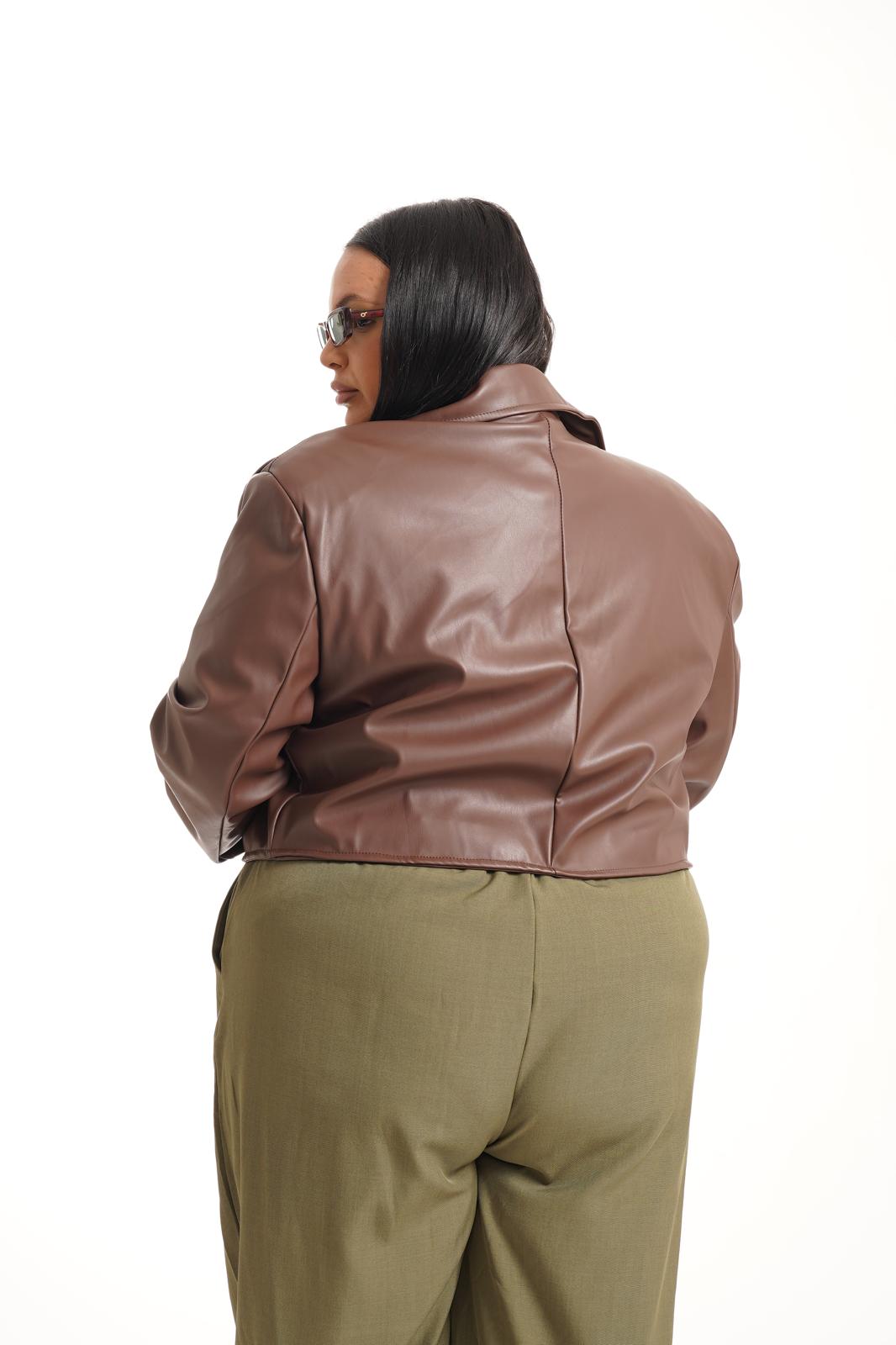 Chiodo Crop Ecopelle Marrone