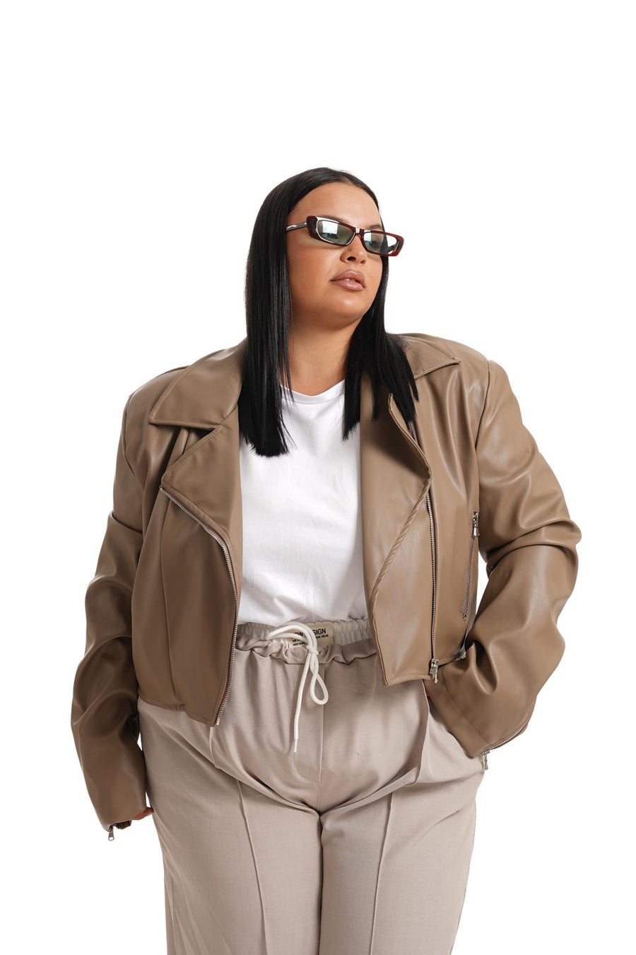 Chiodo Crop Ecopelle Tortora