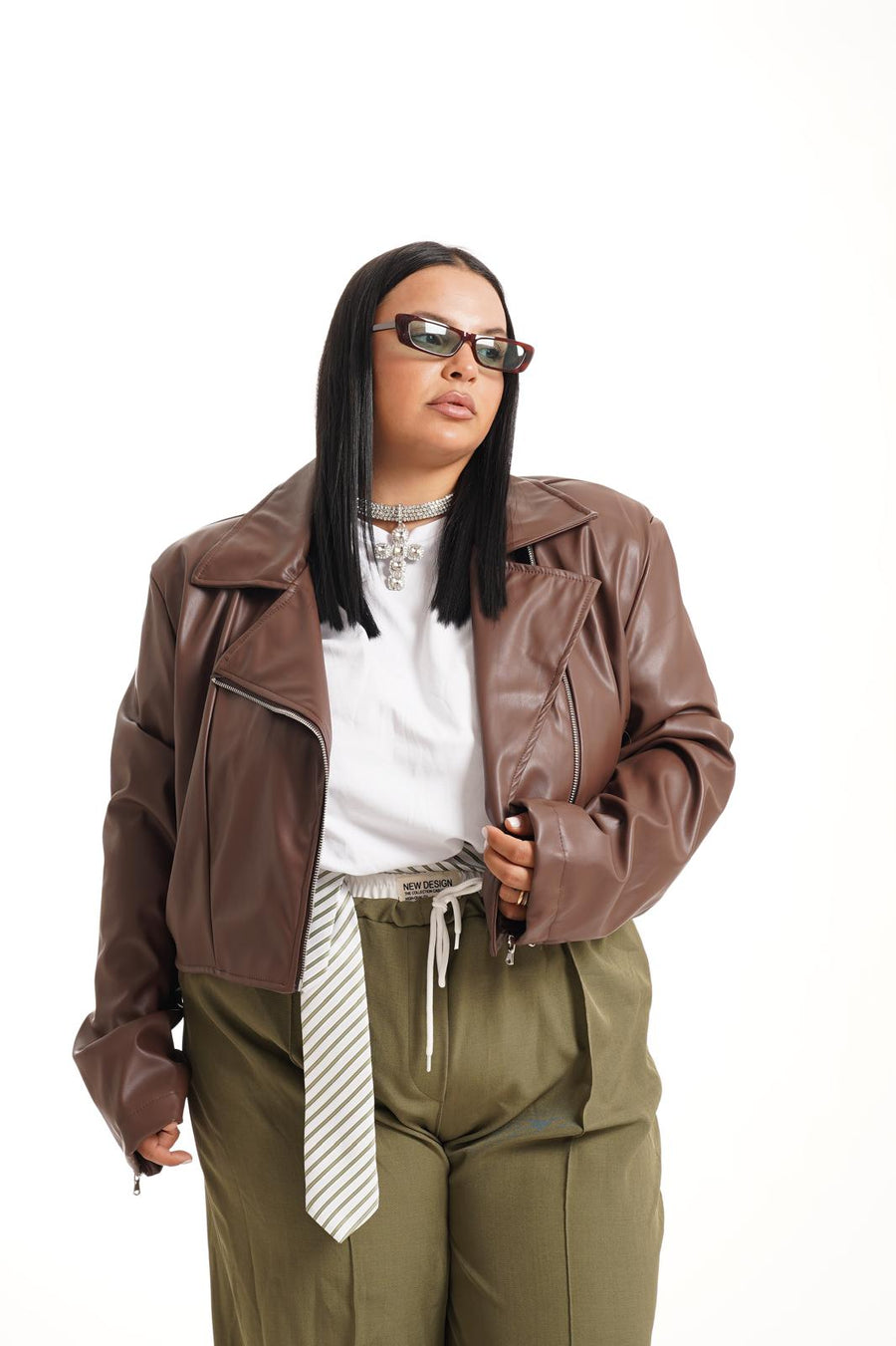 Chiodo Crop Ecopelle Marrone