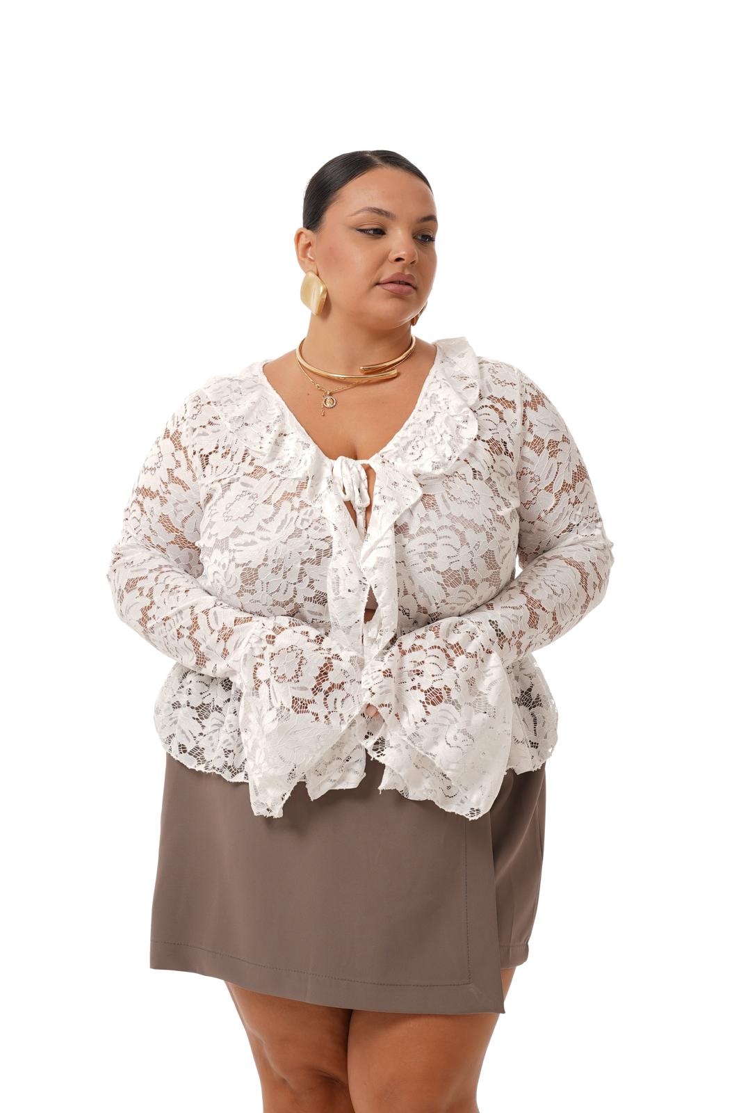 Blusa Rouches E Pizzo Bianca