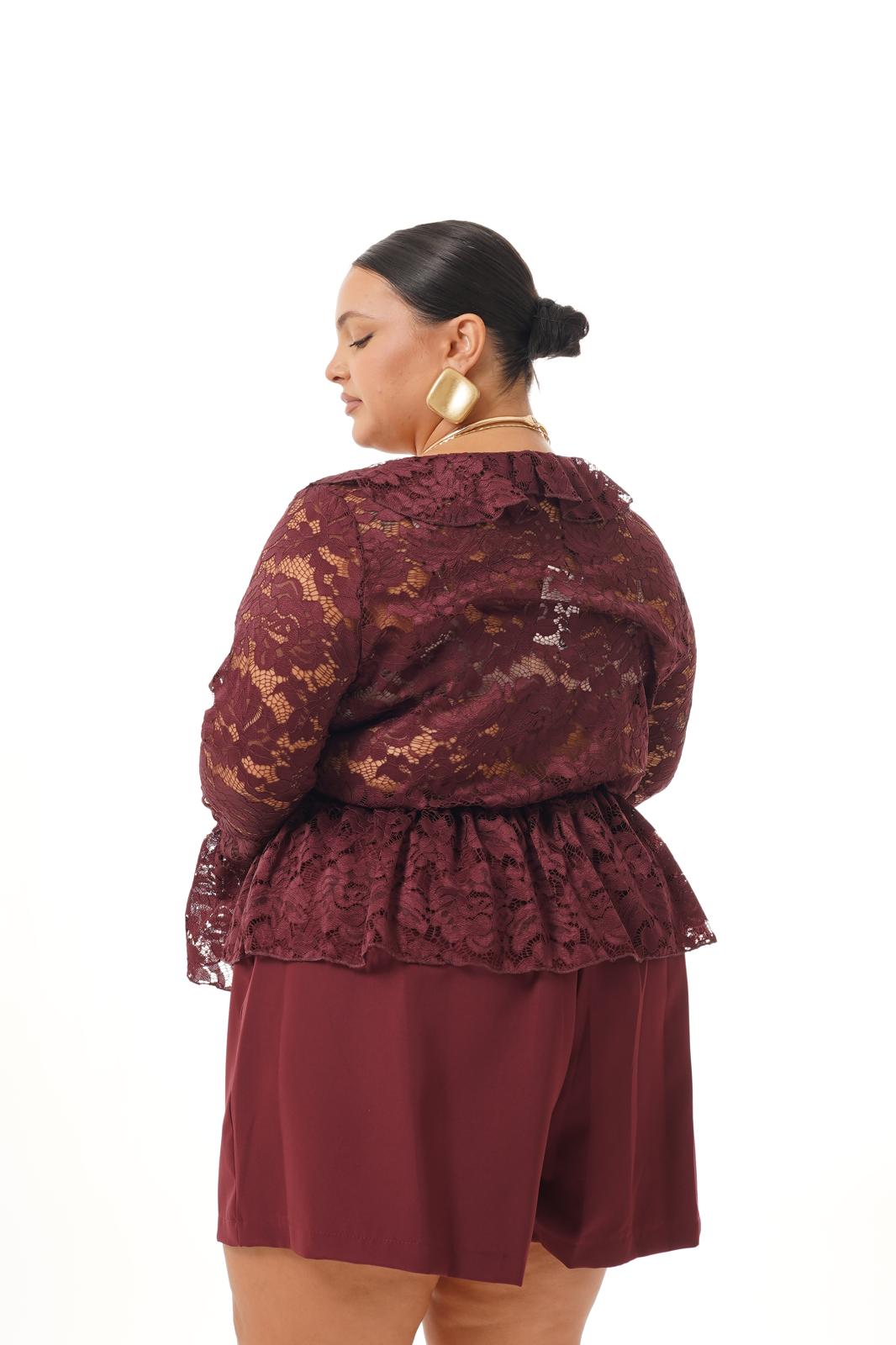Blusa Rouches E Pizzo Bordeaux