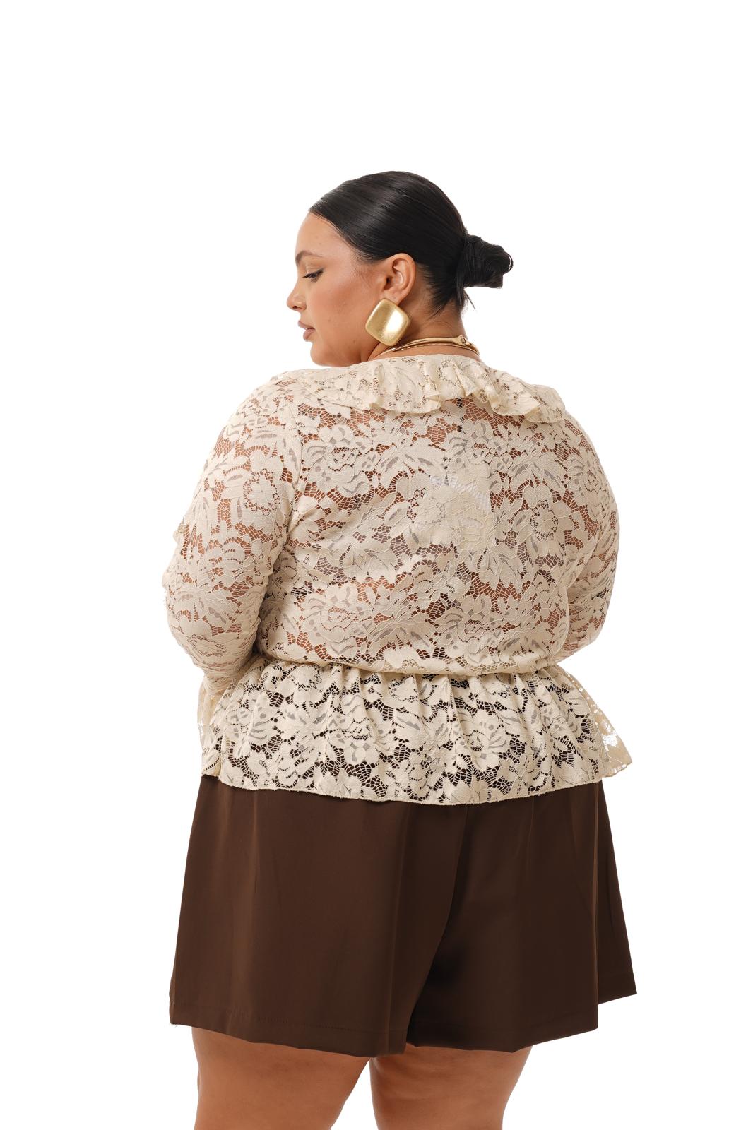 Blusa Rouches E Pizzo Panna