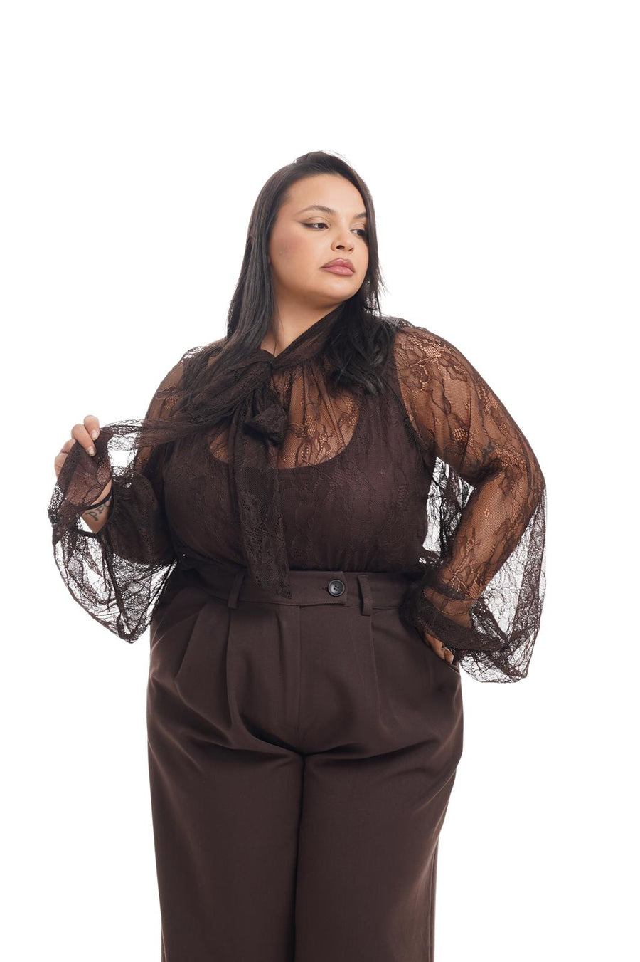 Blusa Semitrasparente Elegant Marrone