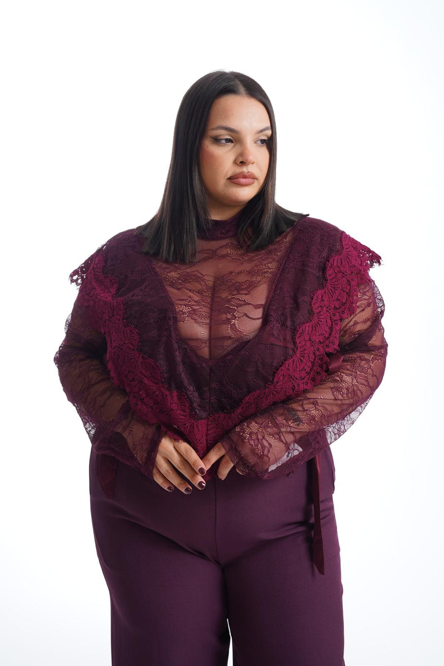 Blusa Crop In Pizzo Vinaccio