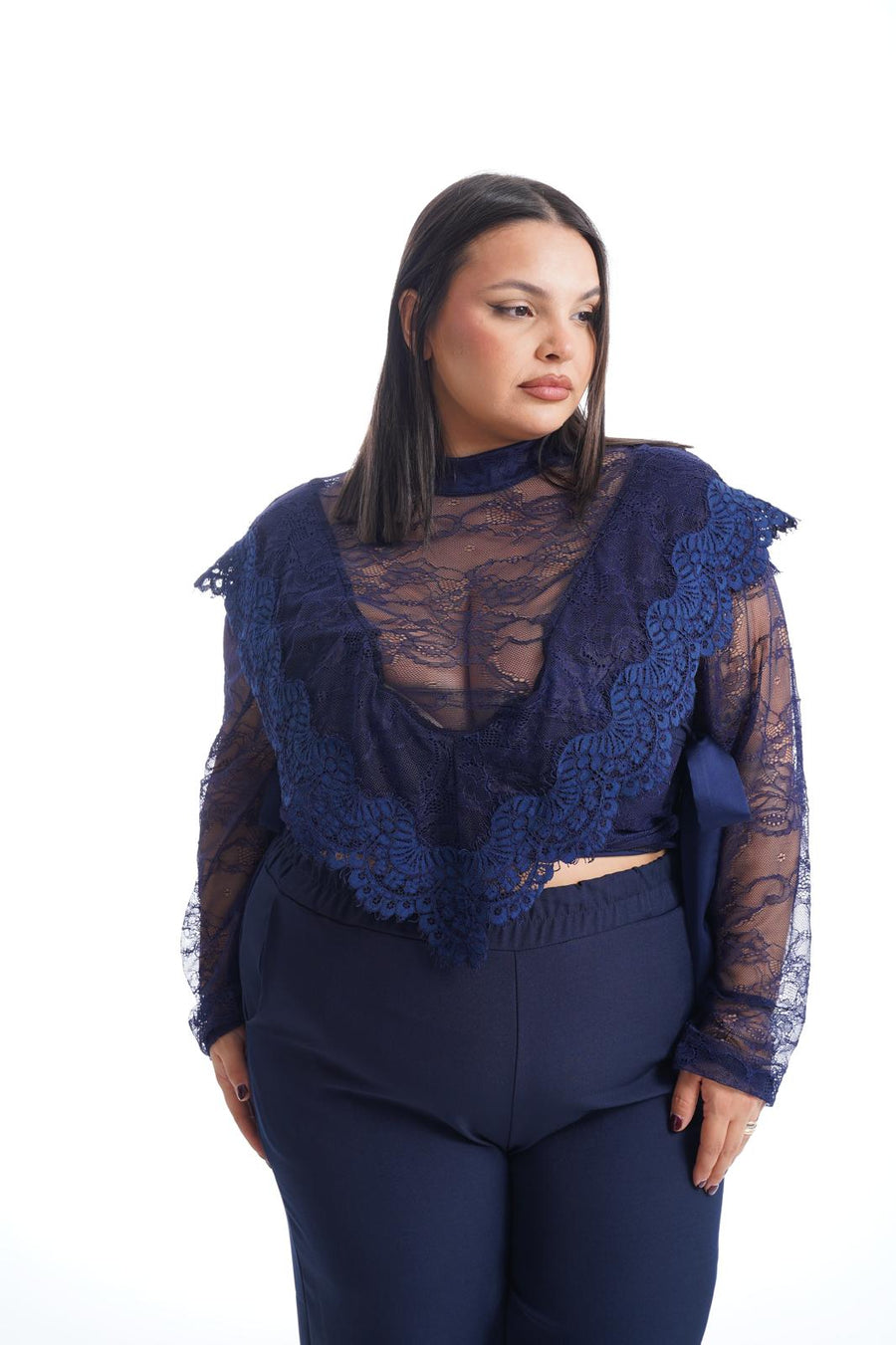 Blusa Crop In Pizzo Blu