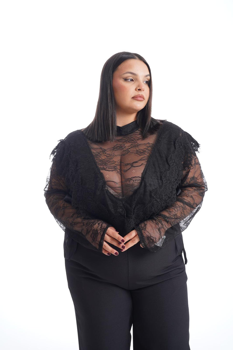 Blusa Crop In Pizzo Nero