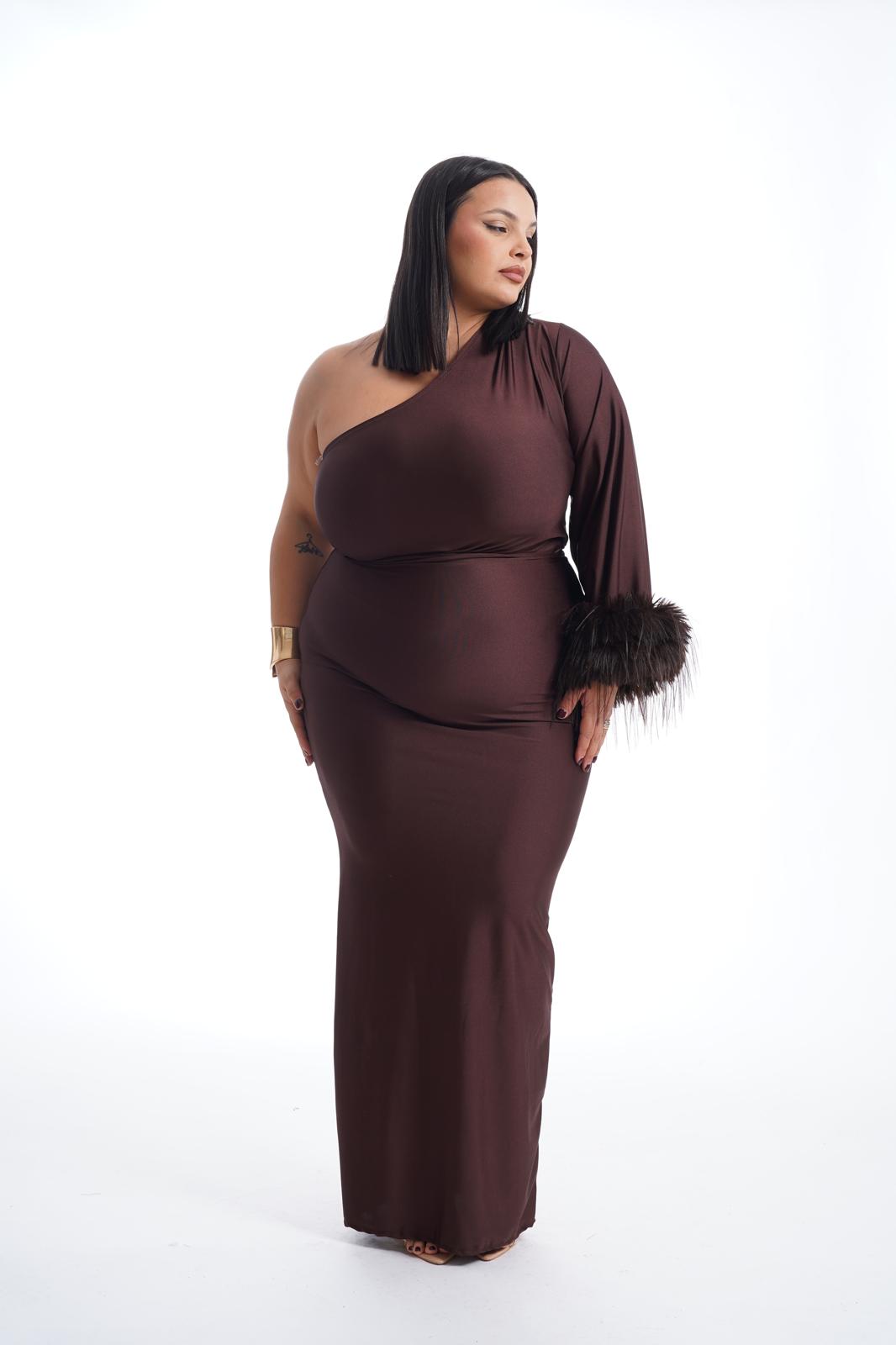 Dress Mono spalla Peluche Marrone