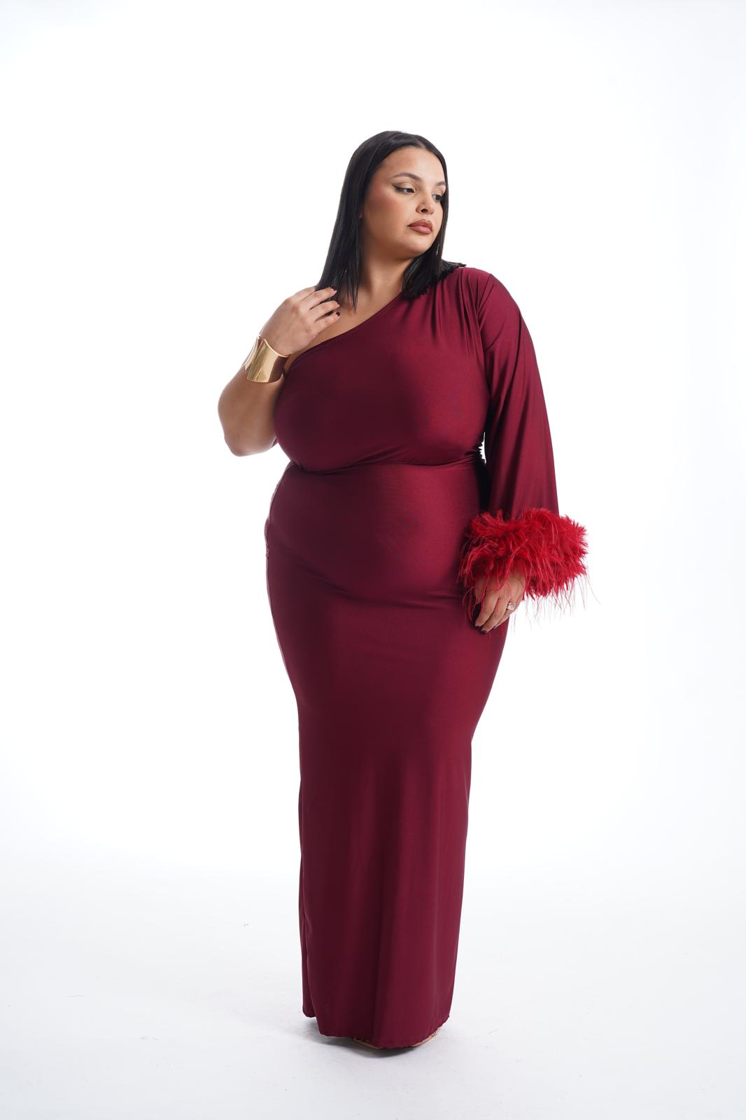 Dress Mono spalla Peluche Bordeaux