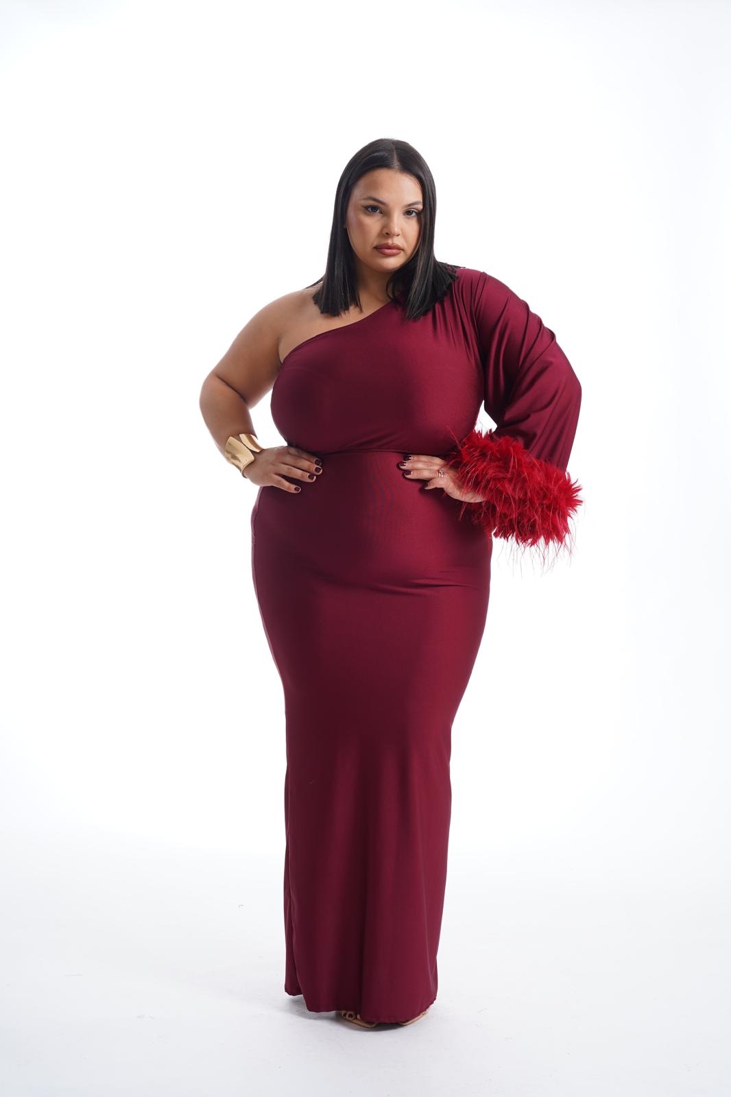 Dress Mono spalla Peluche Bordeaux