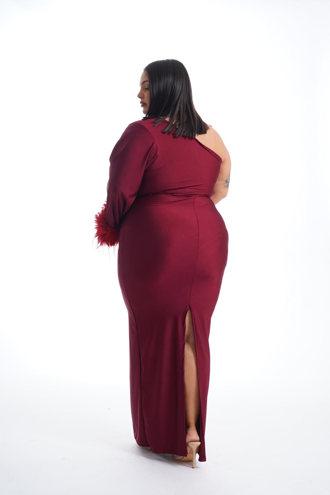 Dress Mono spalla Peluche Bordeaux