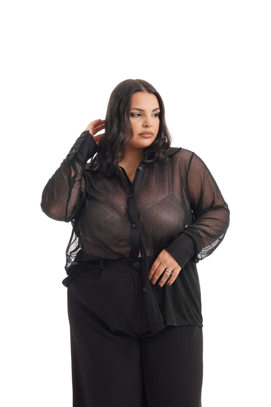 Camicia Velata Brillantinata Nera