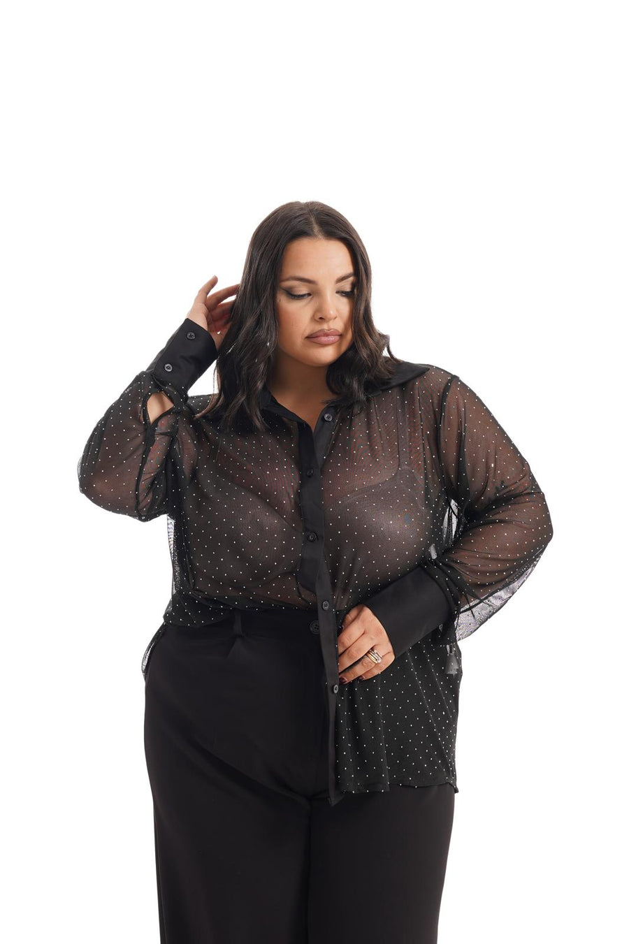 Camicia Velata Brillantinata Argento