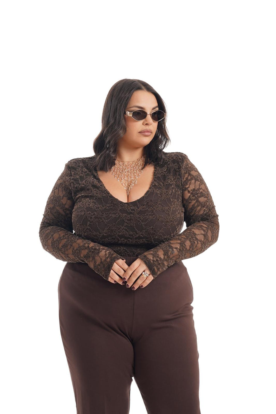 Body Pizzo e Velluto Marrone