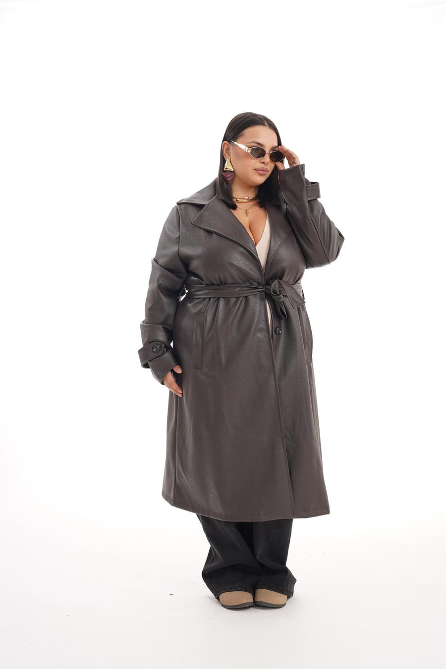 Trench Lungo Ecopelle Marrone