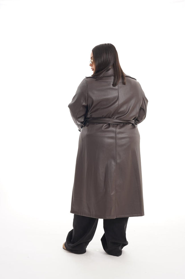 Trench Lungo Ecopelle Marrone