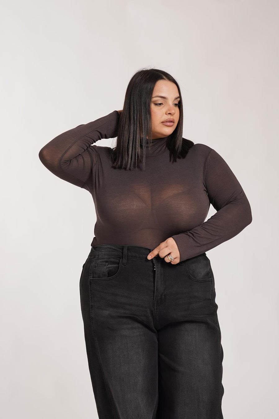 Maglia In Cashmere Collo Alto Marrone