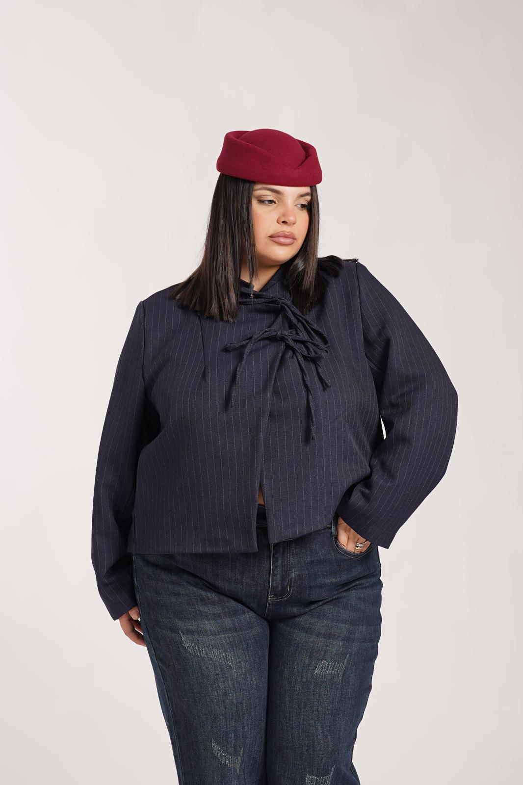 Giacca Crop Gessata Blu